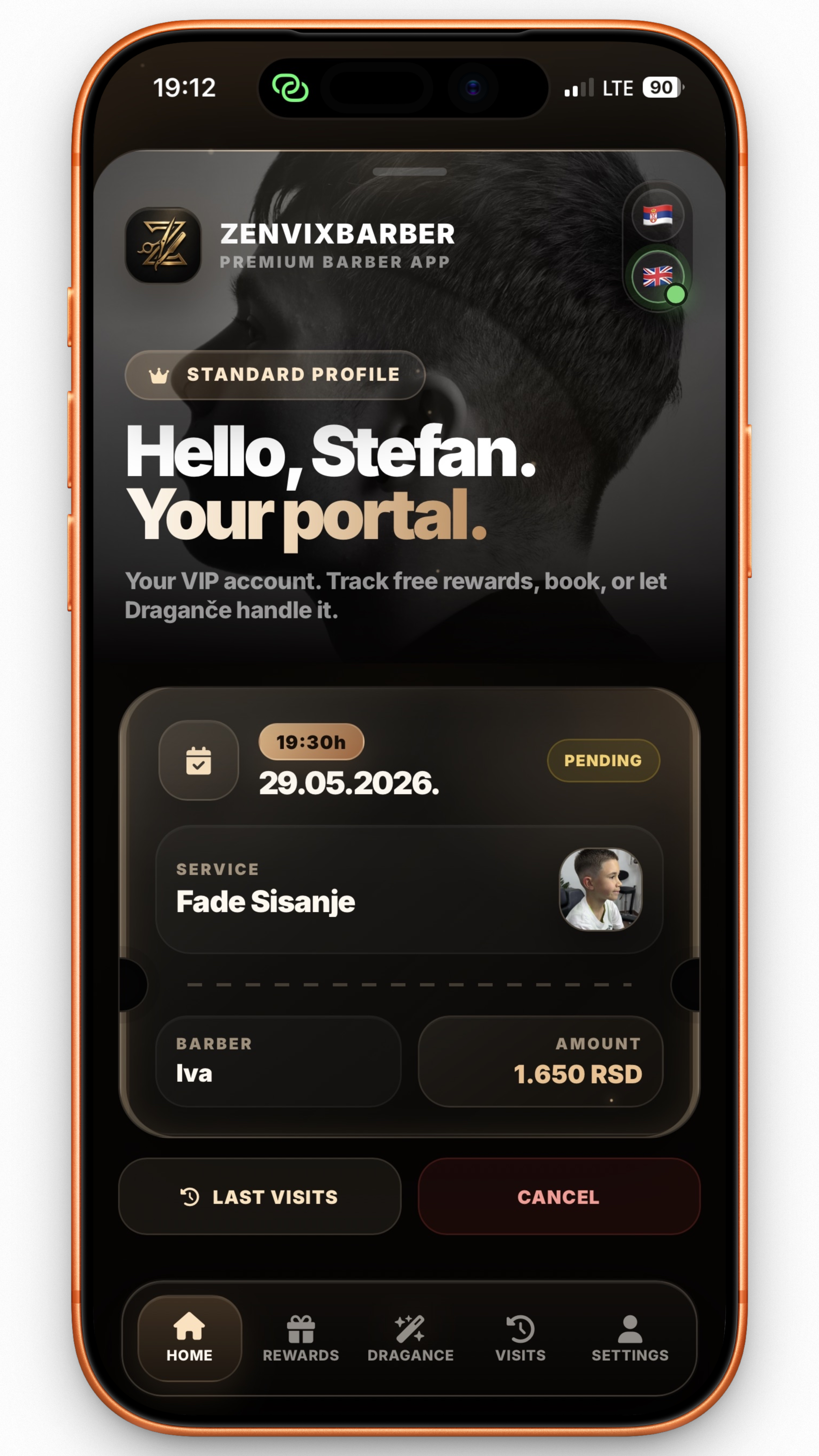 ZenvixBarber client portal screen