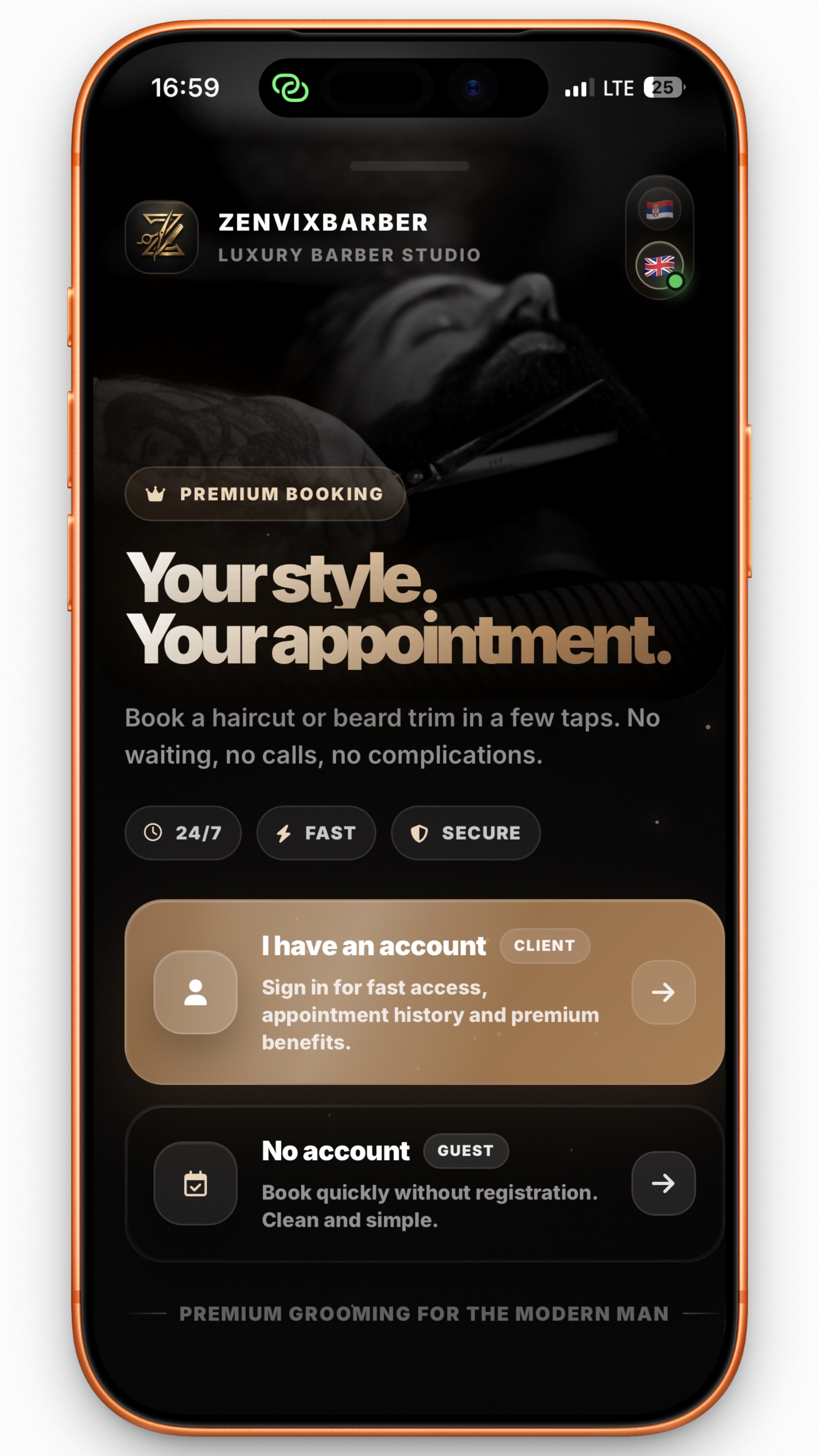 ZenvixBarber booking screen